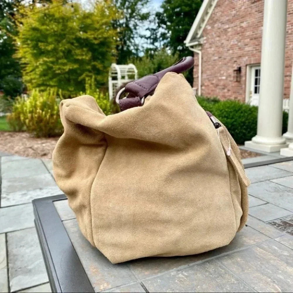 New Free People Suede Leather Slouch Crossbody Shoulder Hobo Bag Brown - Picture 5 of 11